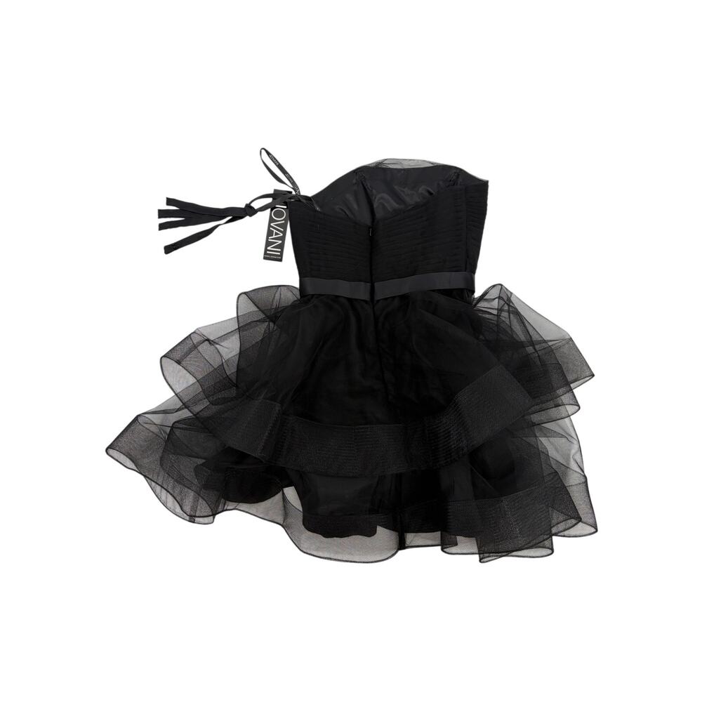 Jovani Black Strapless Ruched Tiered Tulle Fit & Flare Mini Cocktail Dress - Picture 2 of 6